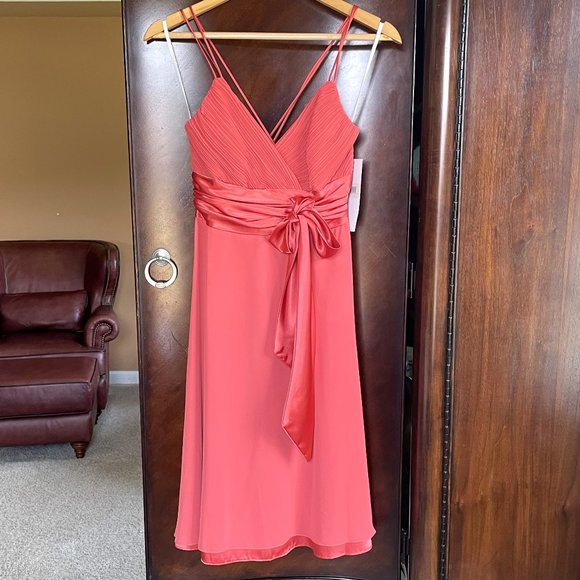 NWT Landmark Coral Spaghetti-Strap Cocktail Dress With Matching Wrap, Size Small - Picture 1 of 6